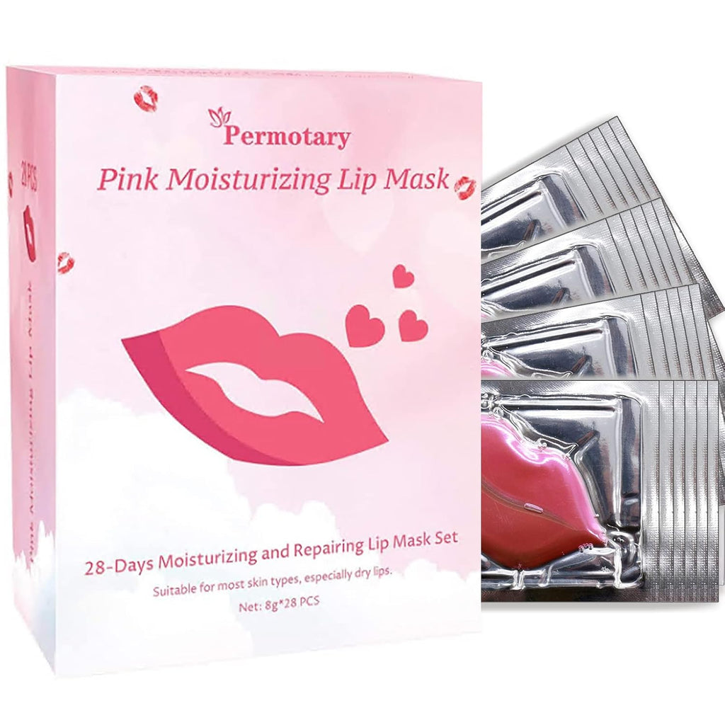 Permotary 28 PCS Collagen Lip Mask Crystal Lip Care Gel Pads for Moisturizing & Reducing Chapped, Smoothing Fine Lines-Mouth Patches for Firms & Hydrate and Plump