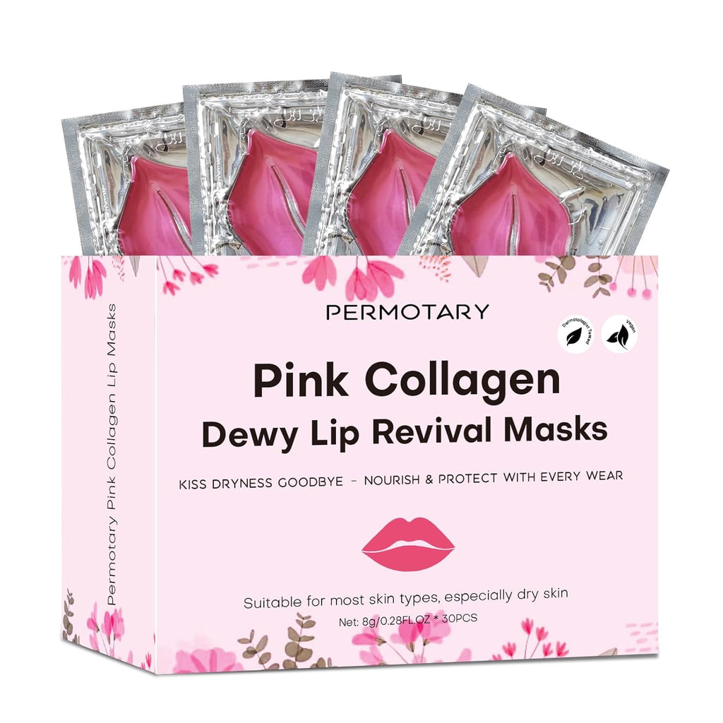 Permotary 30 PCS Moisturizing Collagen Lip Mask Crystal Mouth Care Pads Mask for Moisturizing & Reducing Chapped, Smoothing Fine Lines Lip Patches with Moisture Essence to Firms & Hydrate
