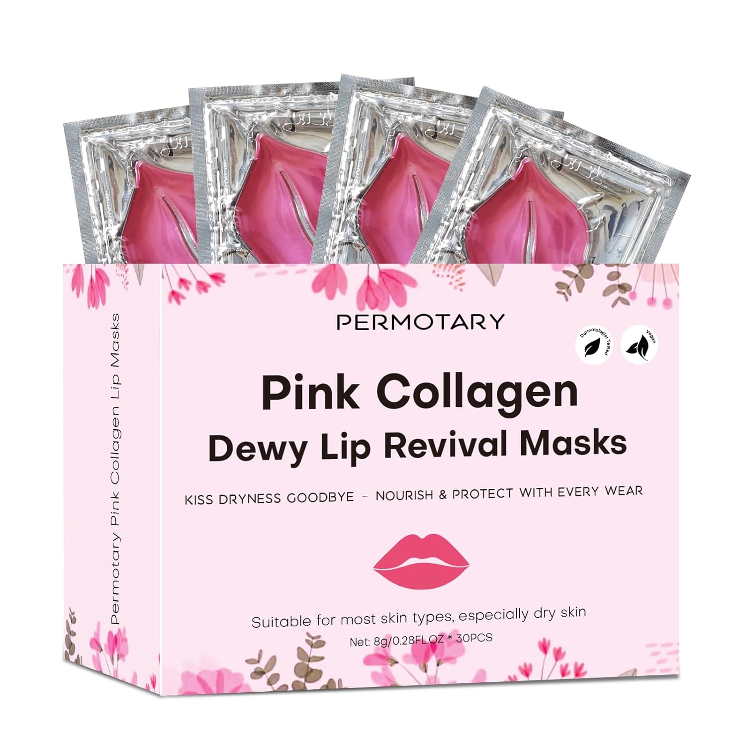 Permotary 30 PCS Moisturizing Collagen Lip Mask Crystal Mouth Care Pads Mask for Moisturizing & Reducing Chapped, Smoothing Fine Lines Lip Patches with Moisture Essence to Firms & Hydrate