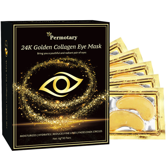 Permotary 30 Pairs Crystal Collagen Under Eye Mask, Gold Gel Collagen Eye Pad For Moisturizing, Reducing Dark Circles & Puffy Eyes
