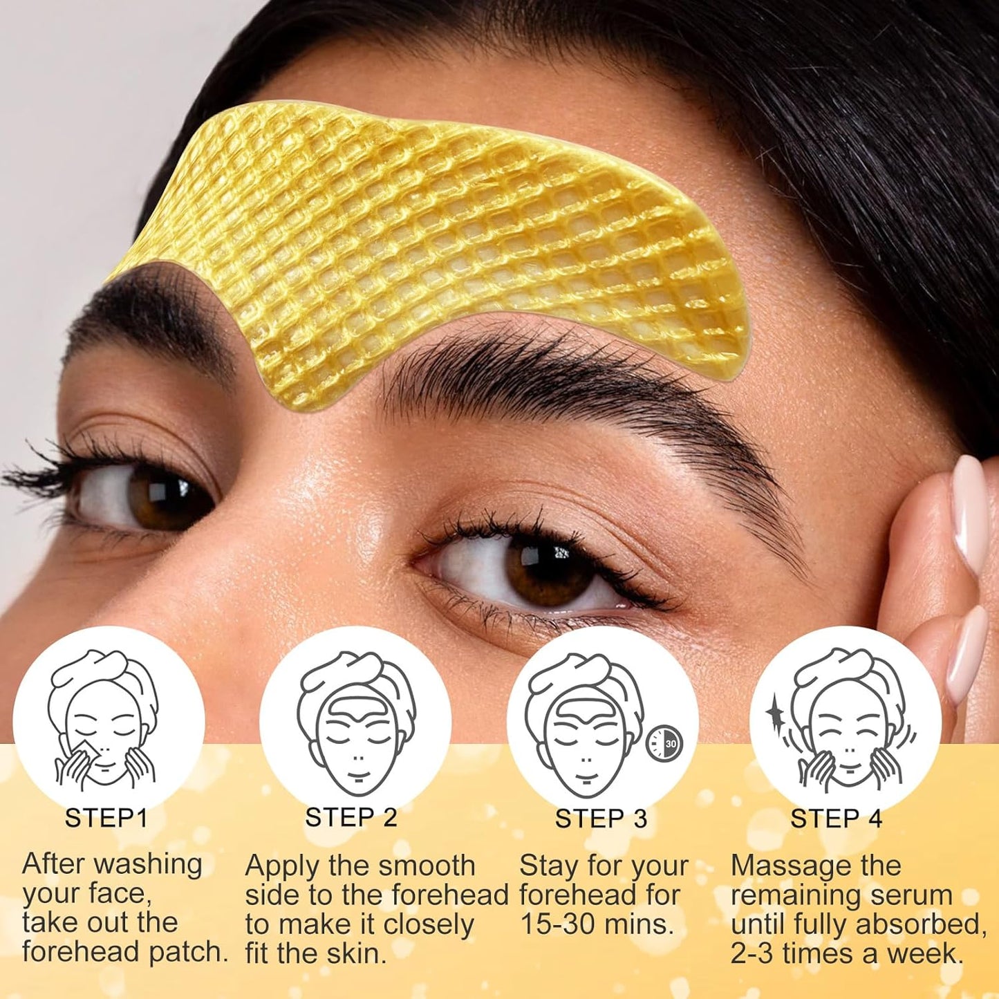 Permotary 20 Pcs Gold Forehead Wrinkle Patches Collagen Forehead Lines Mask Frown Wrinkles Pads with Collagen Boosting Elasticity for Women