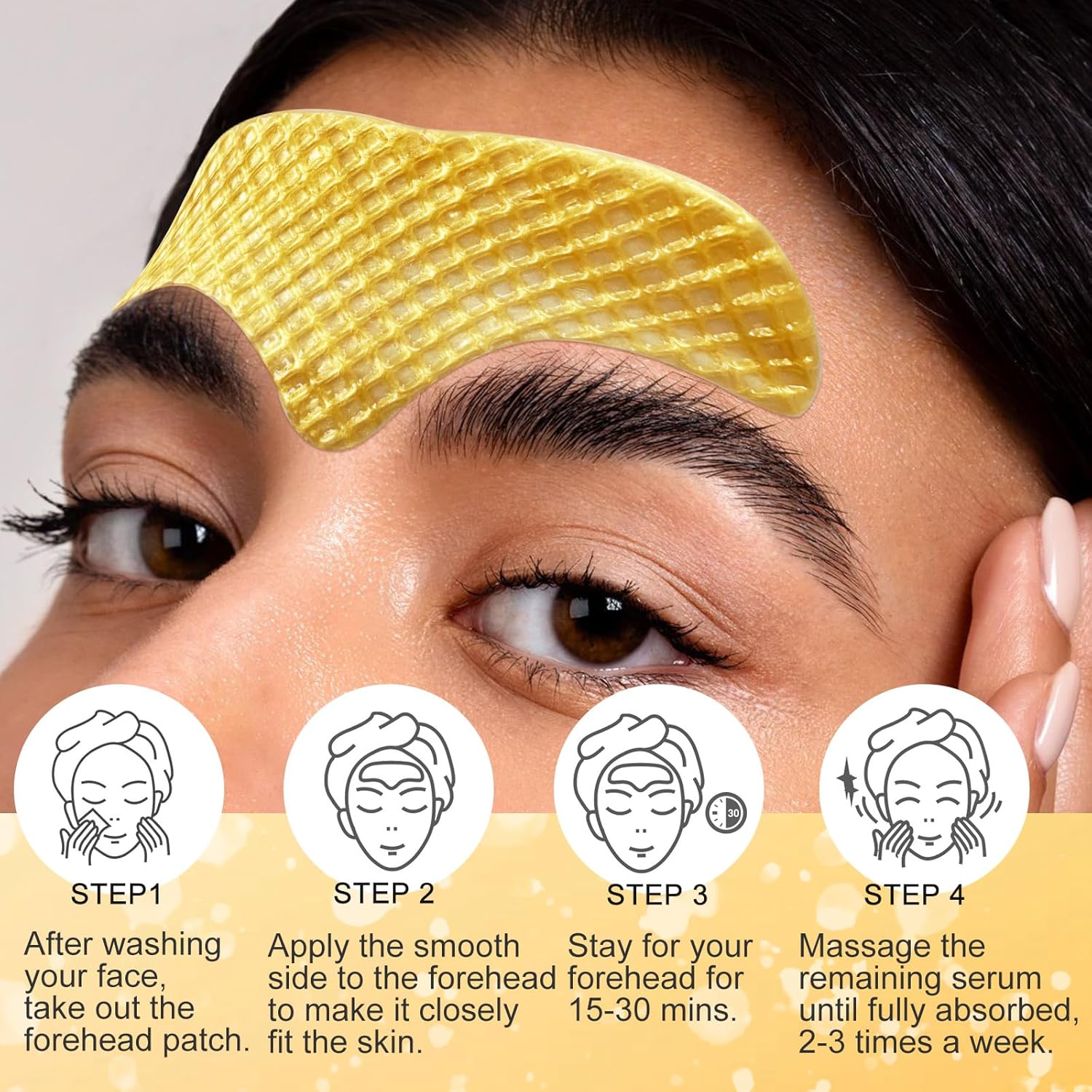 Permotary 20 Pcs Gold Forehead Wrinkle Patches Collagen Forehead Lines Mask Frown Wrinkles Pads with Collagen Boosting Elasticity for Women