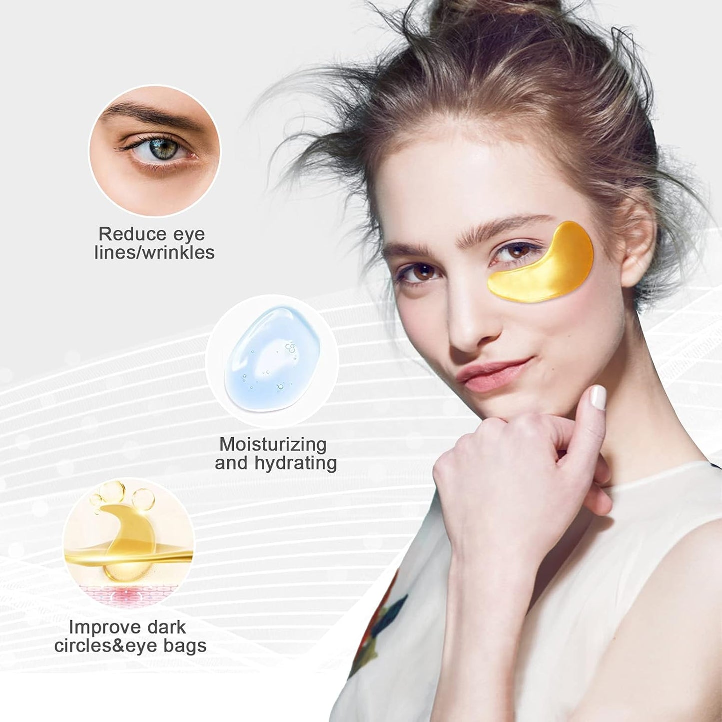 Permotary 30 Pairs 24K Gold Gel Crystal Collagen Under Eye Patches, Eye Mask for Moisturizing Skin, Lighten Dark Circles, Reduce Wrinkles & Puffiness – Easy To Use Eye Patches for Firmness