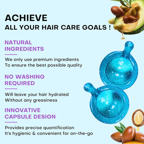 Organic hair oil capsules, 100PCS hair treatment serum for Frizzy, Dry & Damaged Hair, Moisturizing hair oil with Moroccan, Macadamia & Avocado Oils, Vitamins A, B5, C, E - Long-Lasting Shine