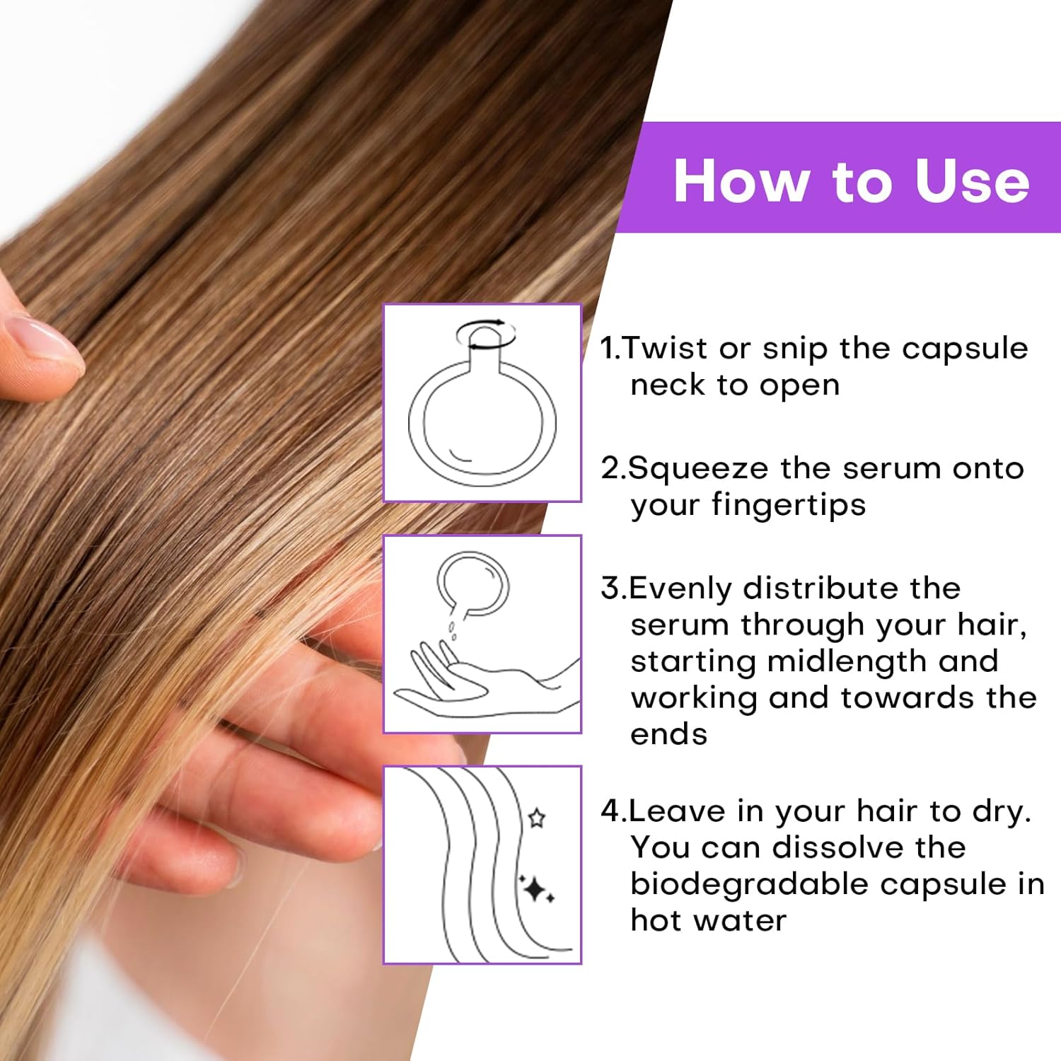 Organic hair oil capsules, 100PCS hair treatment serum for Frizzy, Dry & Damaged Hair, Moisturizing hair oil with Moroccan, Macadamia & Avocado Oils, Vitamins A, B5, C, E - Long-Lasting Shine